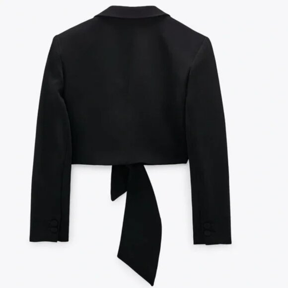 NWTs ZARA Tied Black Cropped Blazer (XL) - Picture 3 of 7